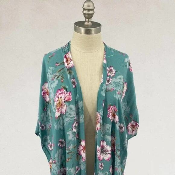 Torrid teal‎ and pink floral tropical Gauze Duster Kimono plus size 3 4 3X 4X - Picture 6 of 12